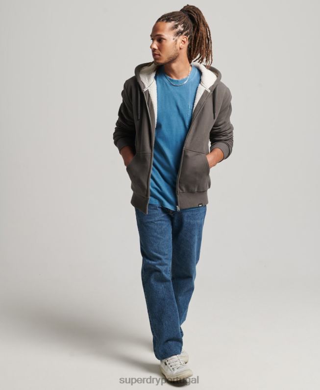 moletom com zíper forrado essencial borg homens cinza escuro roupas Superdry 2208H618