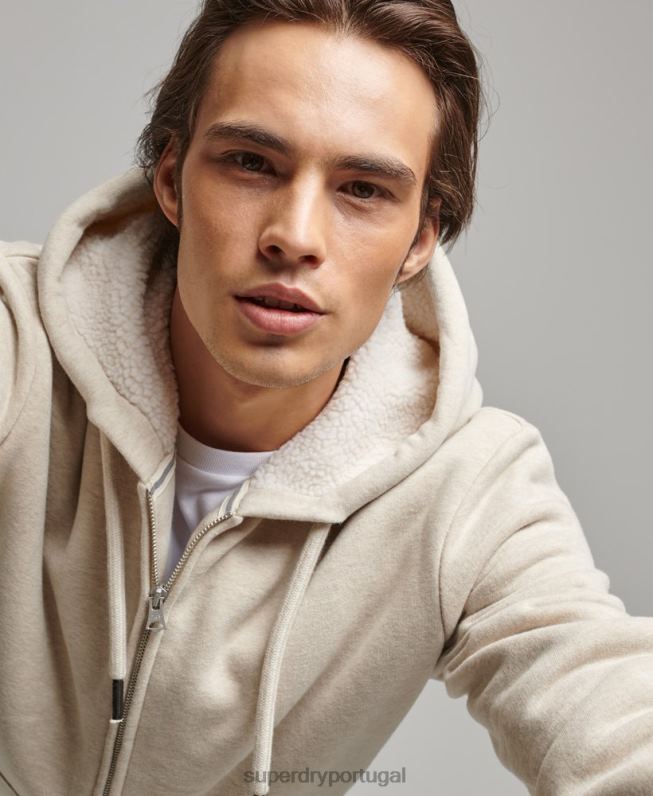 moletom com zíper forrado essencial borg homens creme roupas Superdry 2208H878