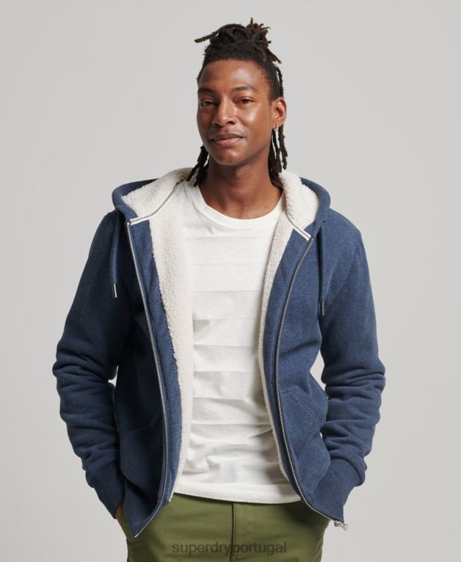 moletom com zíper forrado essencial borg homens marinha roupas Superdry 2208H499