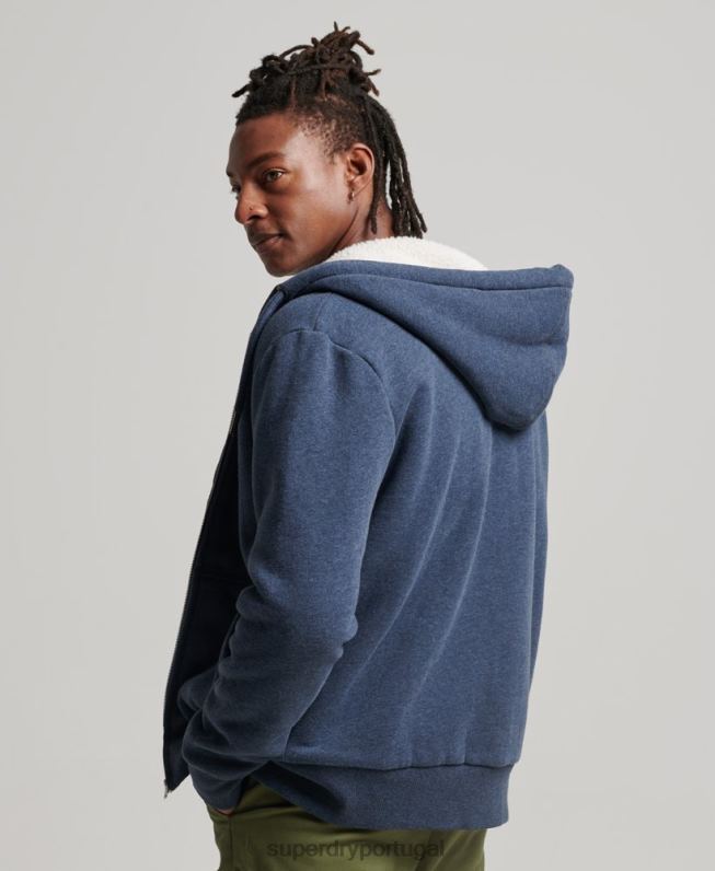 moletom com zíper forrado essencial borg homens marinha roupas Superdry 2208H499