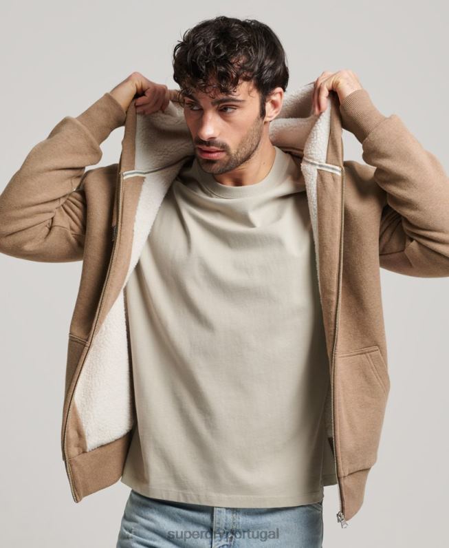 moletom com zíper forrado essencial borg homens marrom roupas Superdry 2208H538
