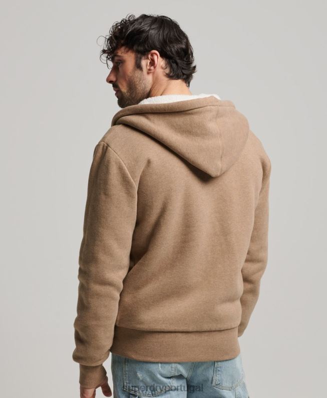 moletom com zíper forrado essencial borg homens marrom roupas Superdry 2208H538