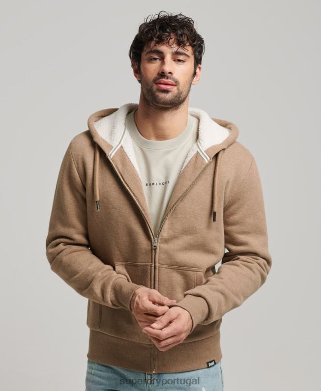 moletom com zíper forrado essencial borg homens marrom roupas Superdry 2208H538