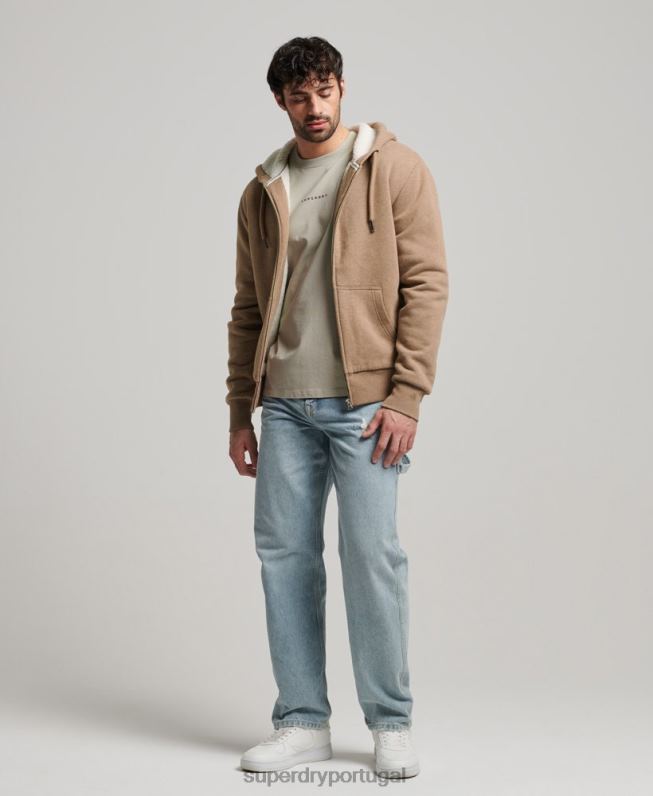moletom com zíper forrado essencial borg homens marrom roupas Superdry 2208H538