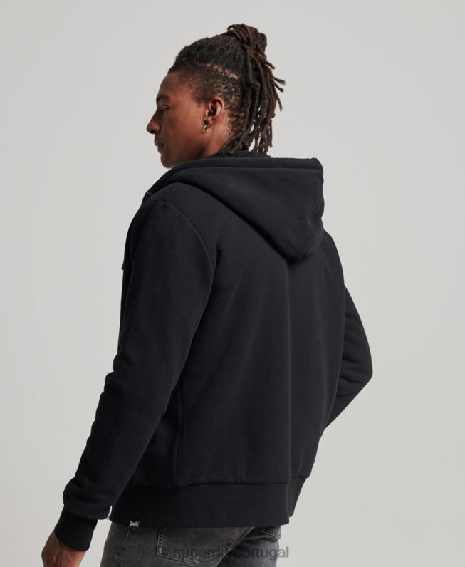 moletom com zíper forrado essencial borg homens preto roupas Superdry 2208H639