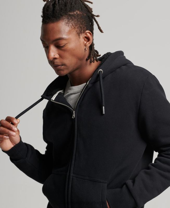 moletom com zíper forrado essencial borg homens preto roupas Superdry 2208H639