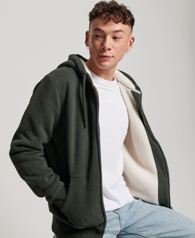 moletom com zíper forrado essencial borg homens verde roupas Superdry 2208H5204