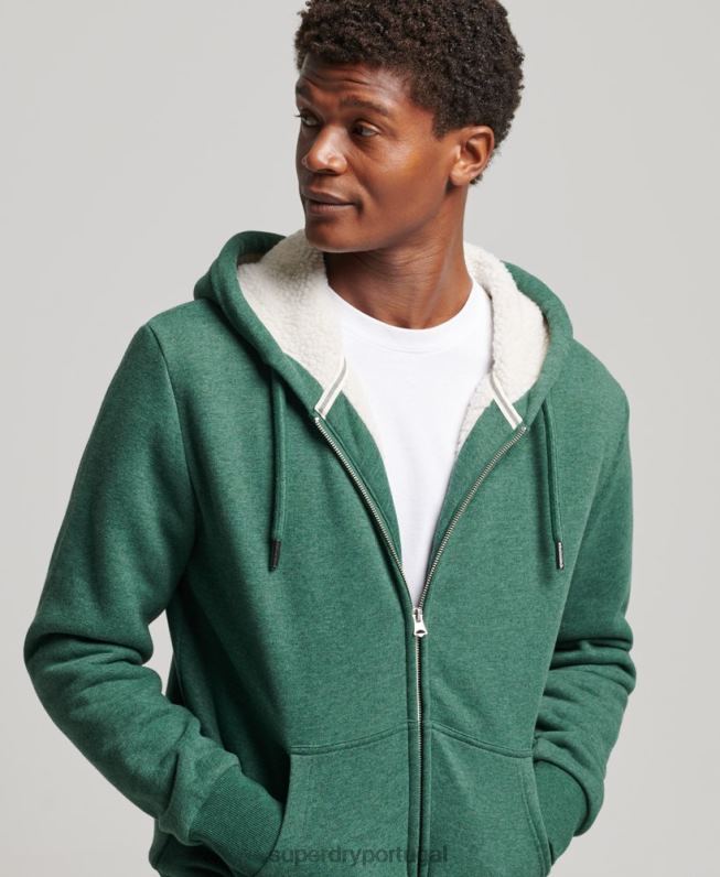 moletom com zíper forrado essencial borg homens verde roupas Superdry 2208H679