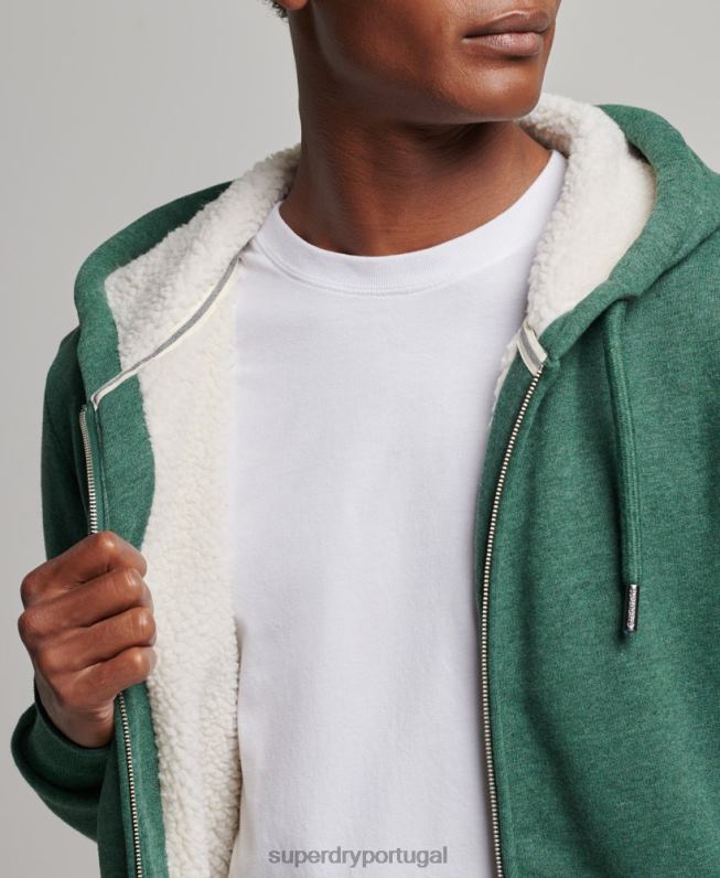 moletom com zíper forrado essencial borg homens verde roupas Superdry 2208H679