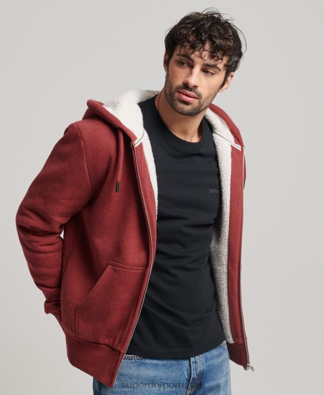 moletom com zíper forrado essencial borg homens vermelho roupas Superdry 2208H4992