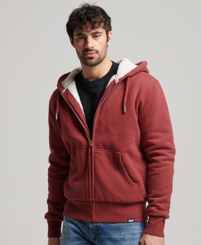 moletom com zíper forrado essencial borg homens vermelho roupas Superdry 2208H4992