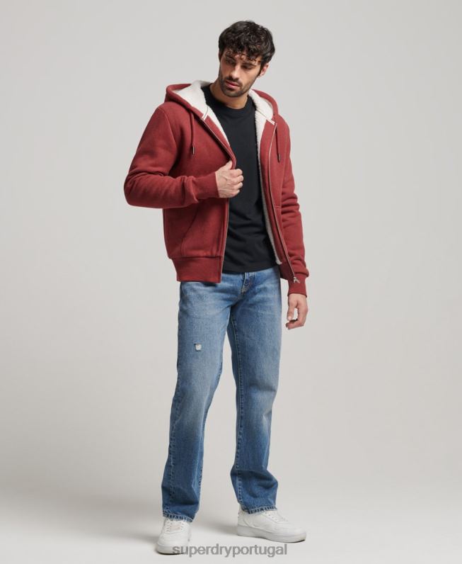 moletom com zíper forrado essencial borg homens vermelho roupas Superdry 2208H4992