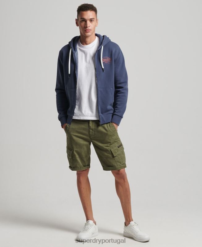 moletom com zíper neon com logo vintage homens azul escuro roupas Superdry 2208H476