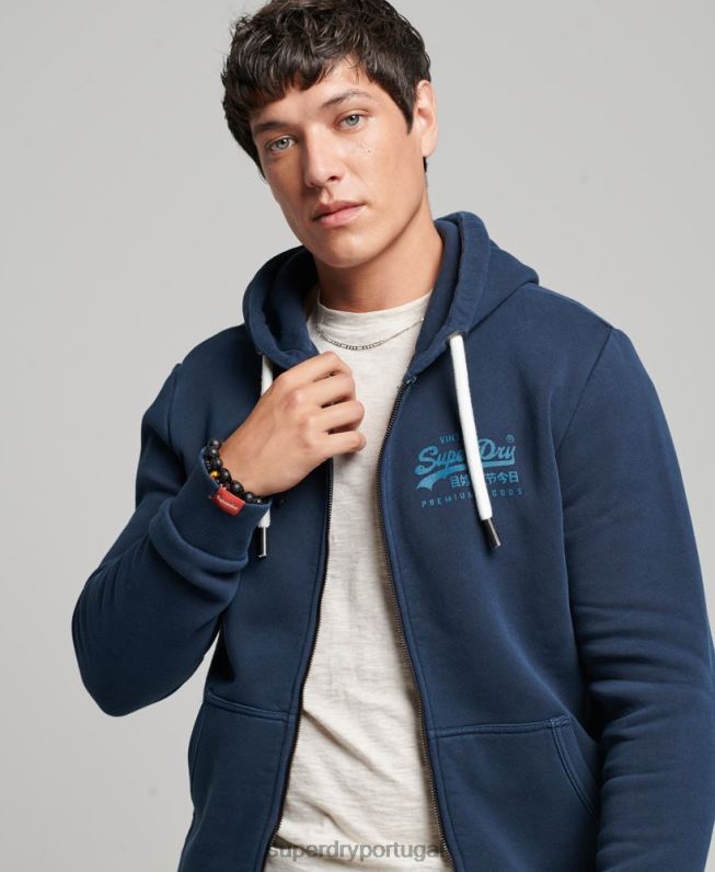 moletom com zíper neon com logo vintage homens marinha roupas Superdry 2208H456