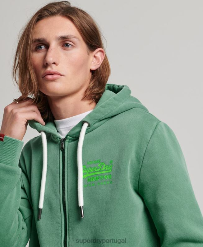 moletom com zíper neon com logo vintage homens verde roupas Superdry 2208H462