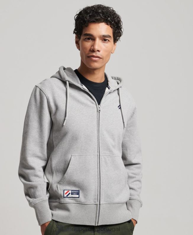 moletom com zíper solto com logo essencial homens cinza roupas Superdry 2208H5097