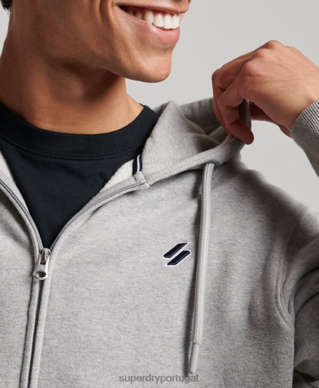 moletom com zíper solto com logo essencial homens cinza roupas Superdry 2208H5097