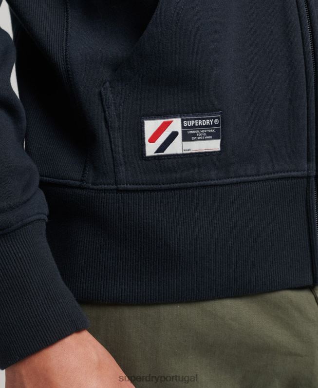 moletom com zíper solto com logo essencial homens marinha roupas Superdry 2208H5151
