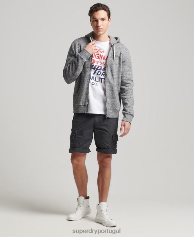 moletom com zíper universitário estilo script homens cinza claro roupas Superdry 2208H892
