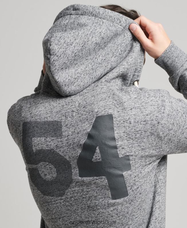 moletom com zíper universitário estilo script homens cinza claro roupas Superdry 2208H892