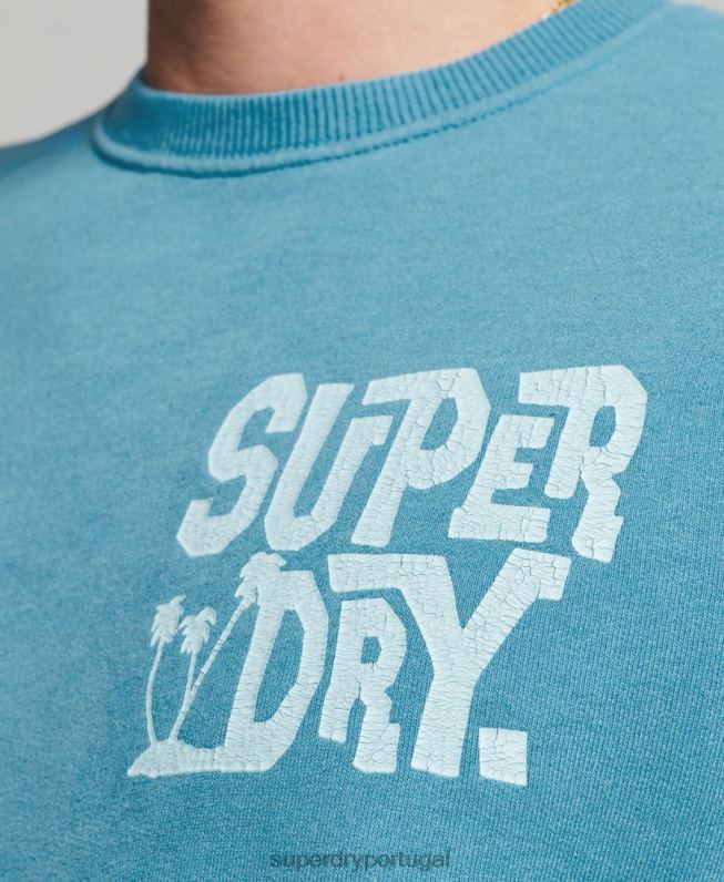moletom da equipe de adesivo de viagem homens azul roupas Superdry 2208H589