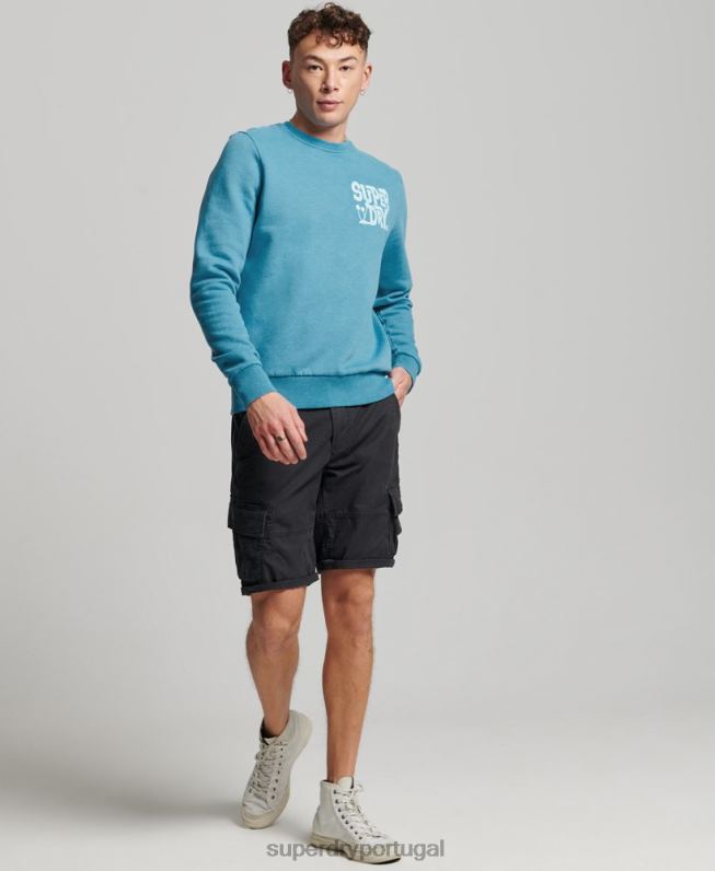 moletom da equipe de adesivo de viagem homens azul roupas Superdry 2208H589