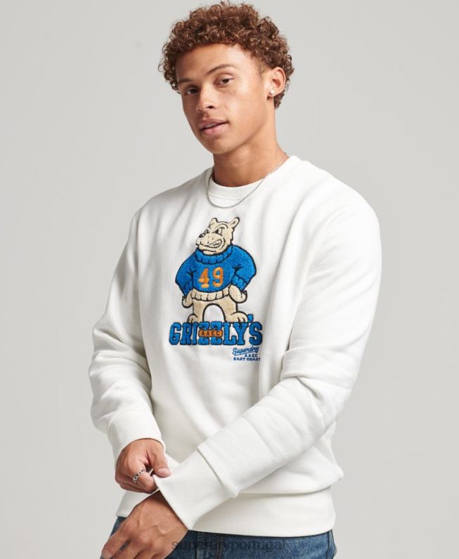 moletom da tripulação colegial vintage homens creme roupas Superdry 2208H5090