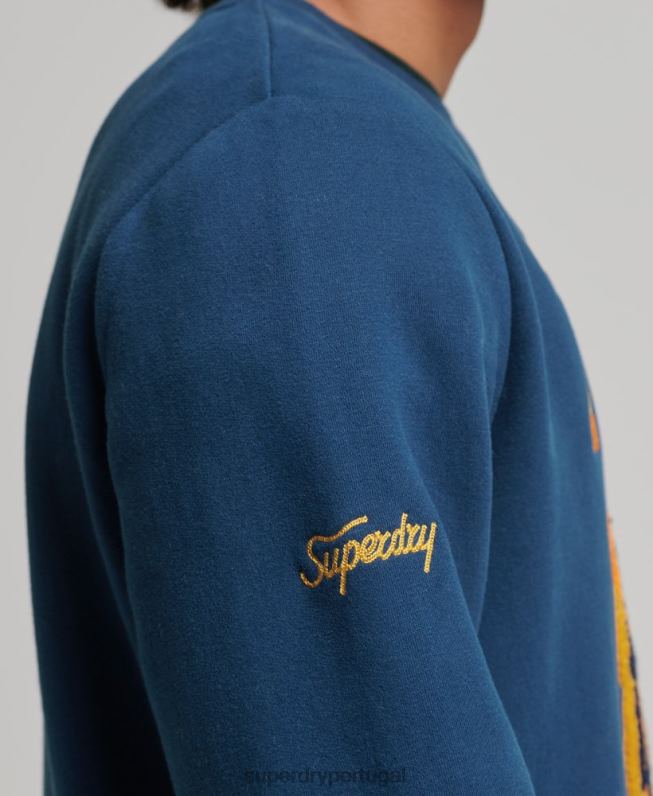 moletom da tripulação colegial vintage homens marinha roupas Superdry 2208H765