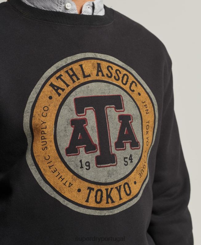 moletom da tripulação colegial vintage homens preto roupas Superdry 2208H845