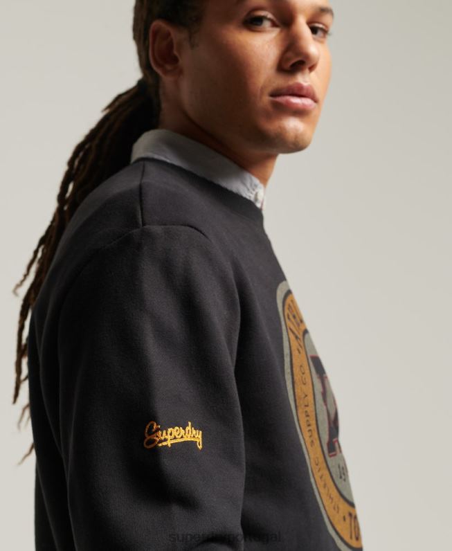 moletom da tripulação colegial vintage homens preto roupas Superdry 2208H845