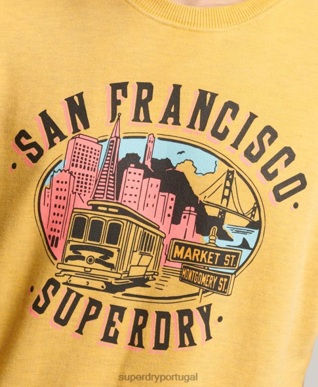 moletom da tripulação da lembrança da cidade homens amarelo roupas Superdry 2208H622