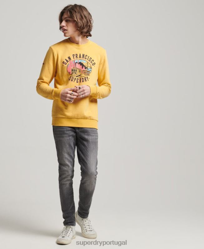 moletom da tripulação da lembrança da cidade homens amarelo roupas Superdry 2208H622