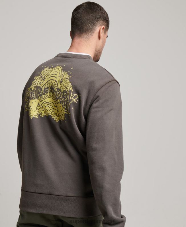 moletom da tripulação das criaturas homens cinza escuro roupas Superdry 2208H565