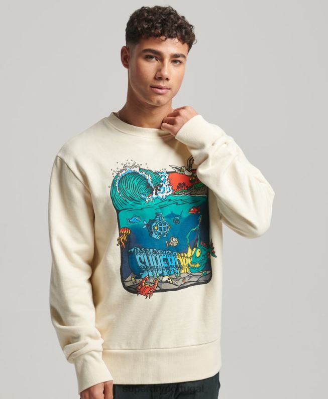 moletom da tripulação das criaturas homens creme roupas Superdry 2208H478