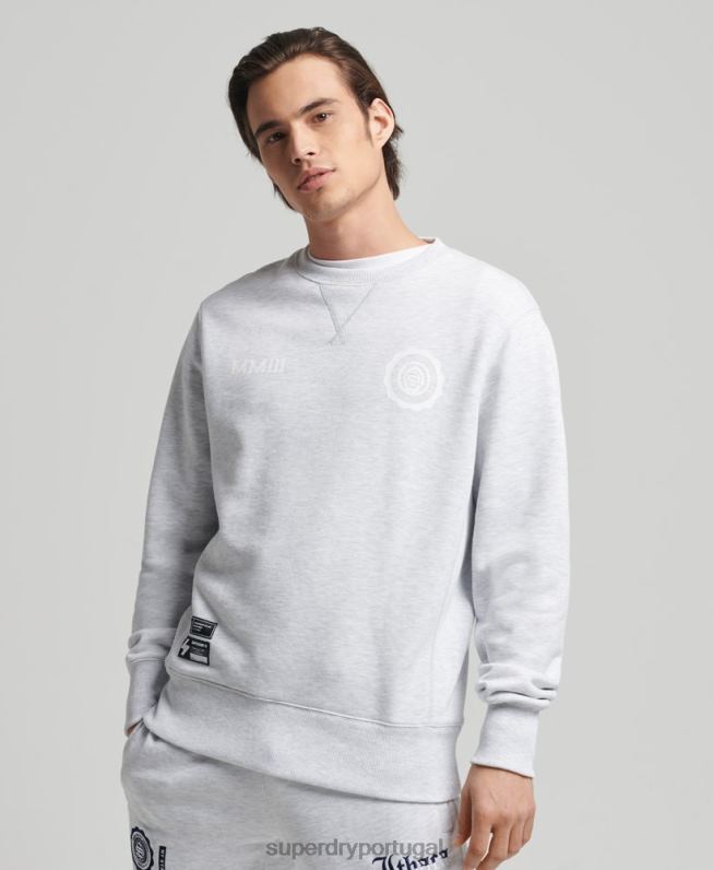 moletom da tripulação do arco do time do colégio homens cinza claro roupas Superdry 2208H778
