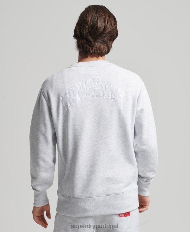 moletom da tripulação do arco do time do colégio homens cinza claro roupas Superdry 2208H778