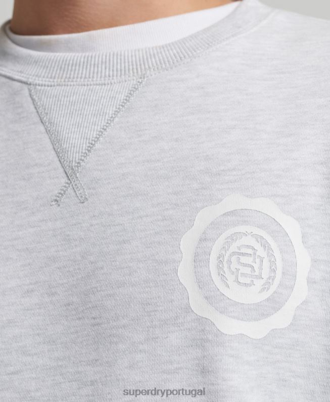 moletom da tripulação do arco do time do colégio homens cinza claro roupas Superdry 2208H778
