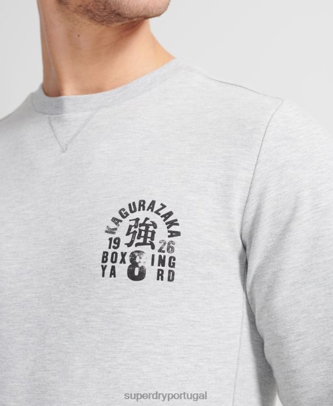 moletom da tripulação do pátio de boxe de treinamento homens cinza roupas Superdry 2208H5064