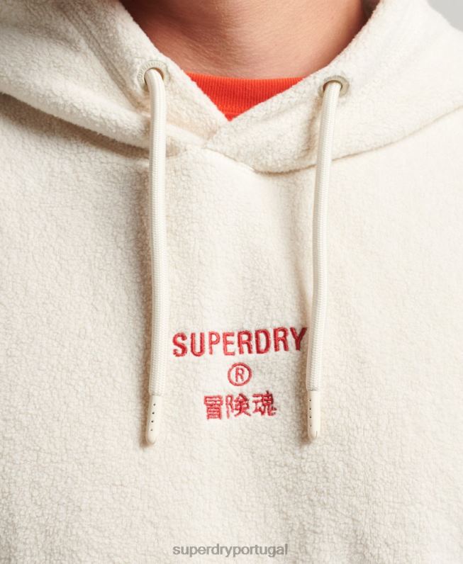 moletom de lã com logo gráfico solto homens creme roupas Superdry 2208H5221