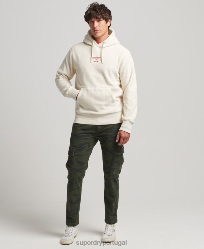 moletom de lã com logo gráfico solto homens creme roupas Superdry 2208H5221