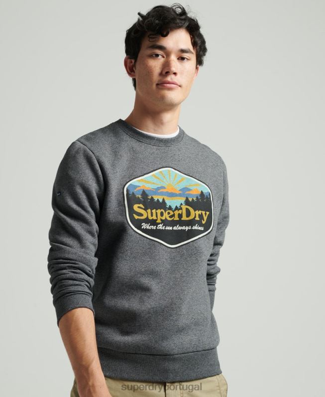 moletom gráfico de cartão postal de viagem homens cinza escuro roupas Superdry 2208H4993