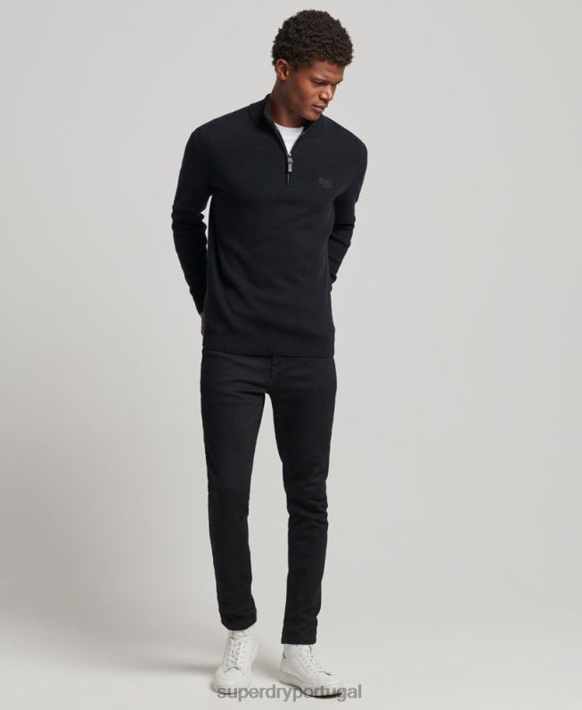 moletom henley bordado de algodão orgânico homens preto roupas Superdry 2208H5256