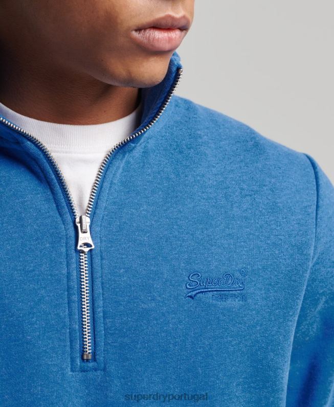 moletom henley com logo vintage de algodão orgânico homens azul roupas Superdry 2208H5193