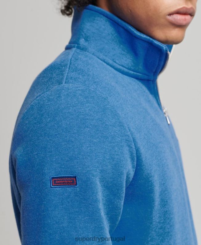 moletom henley com logo vintage de algodão orgânico homens azul roupas Superdry 2208H5193