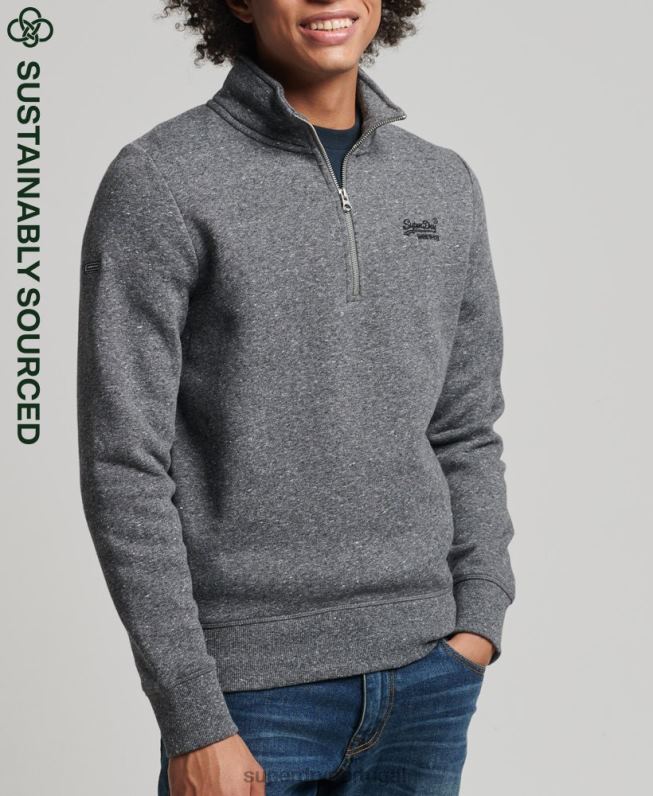 moletom henley com logo vintage de algodão orgânico homens cinza escuro roupas Superdry 2208H5105