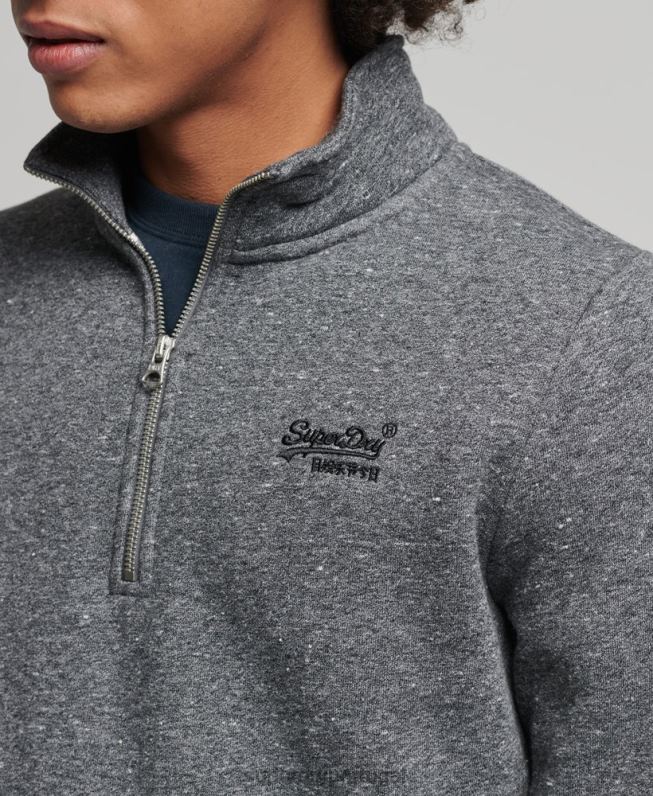 moletom henley com logo vintage de algodão orgânico homens cinza escuro roupas Superdry 2208H5105