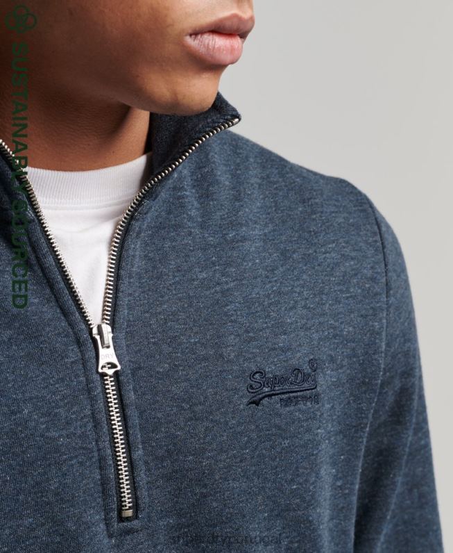 moletom henley com logo vintage de algodão orgânico homens marinha roupas Superdry 2208H5086