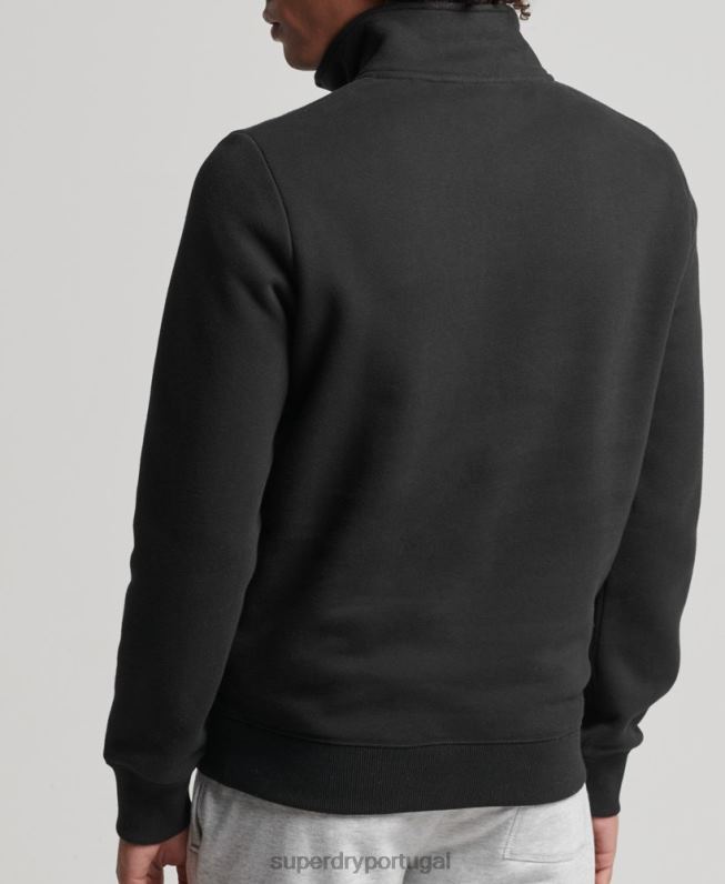 moletom henley com logo vintage de algodão orgânico homens preto roupas Superdry 2208H5047