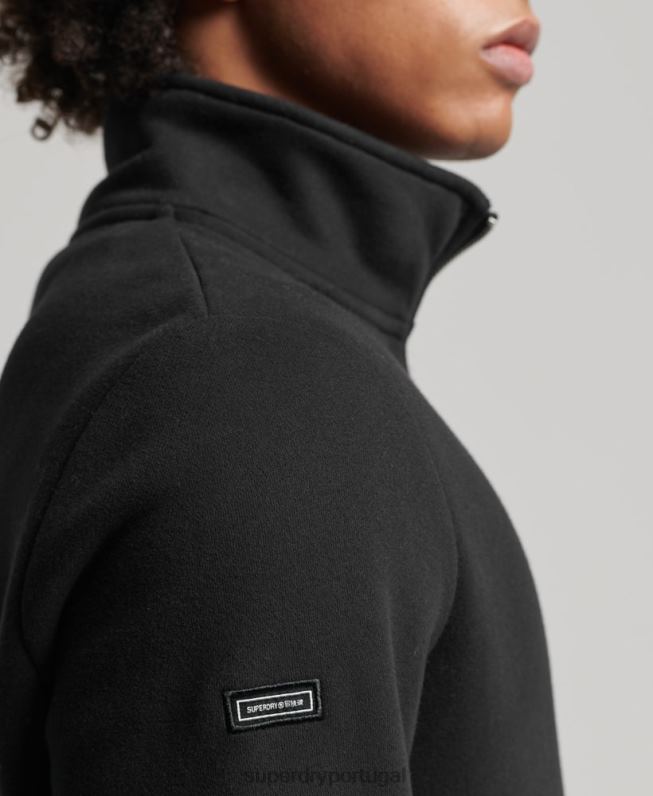 moletom henley com logo vintage de algodão orgânico homens preto roupas Superdry 2208H5047