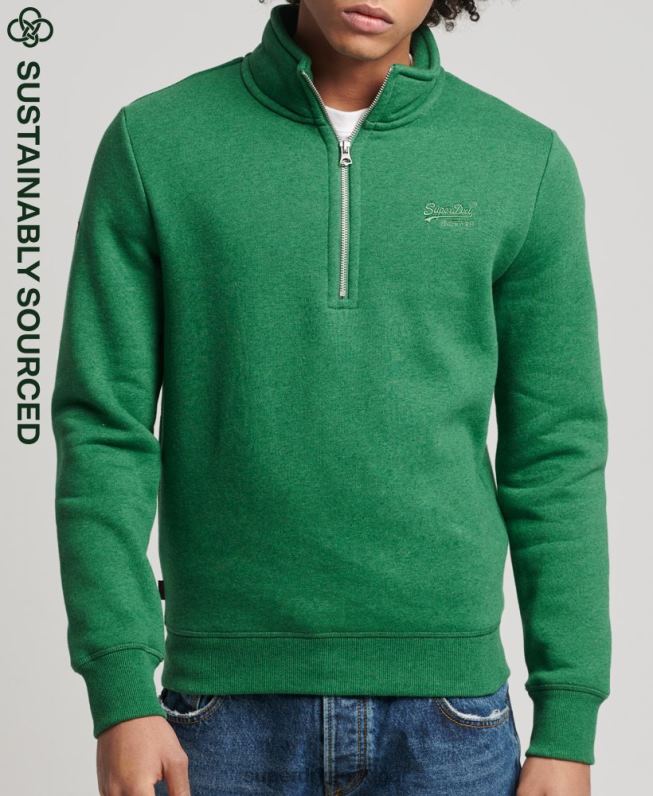 moletom henley com logo vintage de algodão orgânico homens verde roupas Superdry 2208H5133